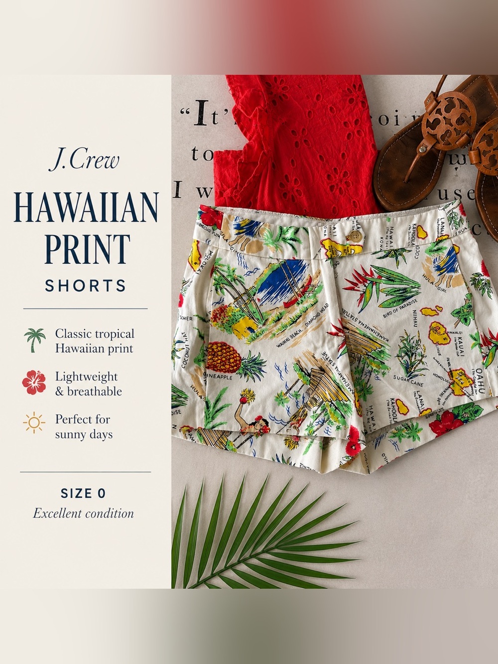 J. Crew Cream Hawaii Print Women’s Shorts